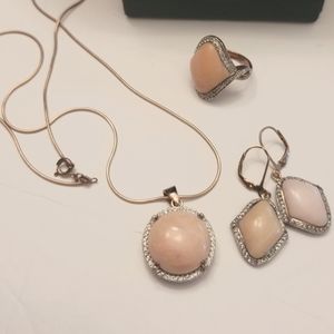 Peruvian pink opal necklace, ring, and earing set